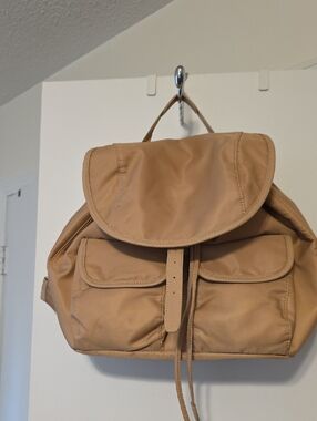 Year of Ours Tan Drawstring Backpack with Front Pockets